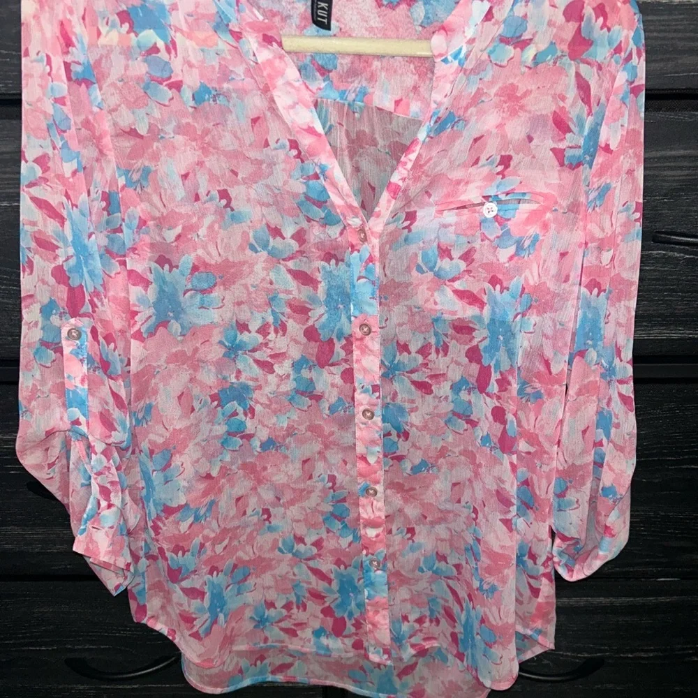 Kut From The Kloth Floral Long Sleeve Blouse Size M - Picture 6 of 7